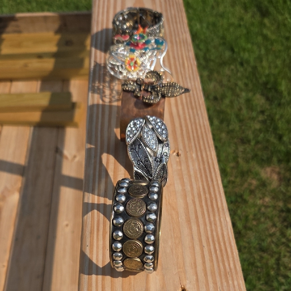 Assorted Silver and Bronze Cuff Bracelets Lot of 5 - Picture 2 of 11